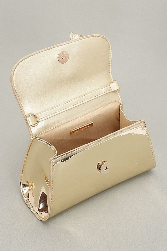 Metallic Bow Tie Mirror Top Handle Bag