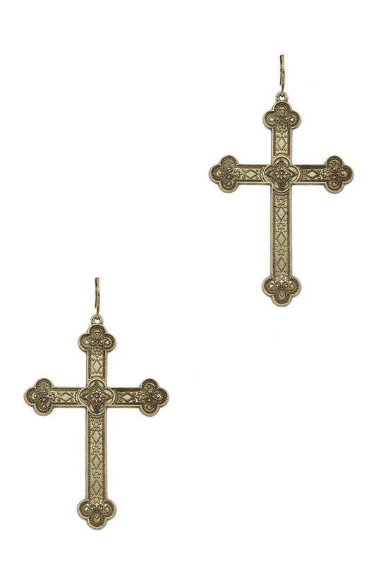 Gold Dipped Large Metal Cross Earring