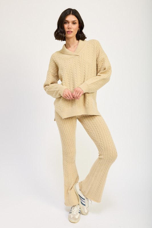 CABLE KNIT FLARED PANTS