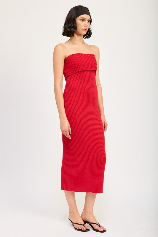 FOLD OVER RIBBED TUBE DRESS