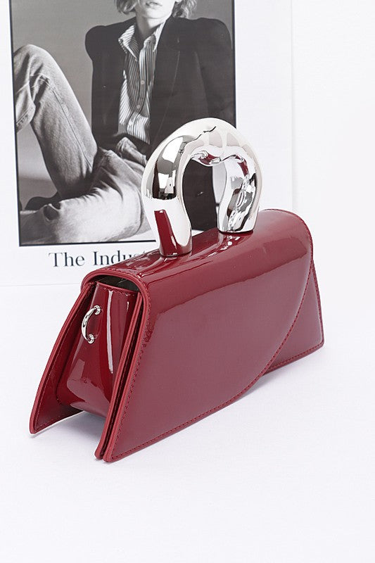 Silver Handle Patent Leather Swing Bag