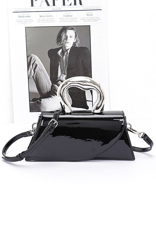 Silver Handle Patent Leather Swing Bag