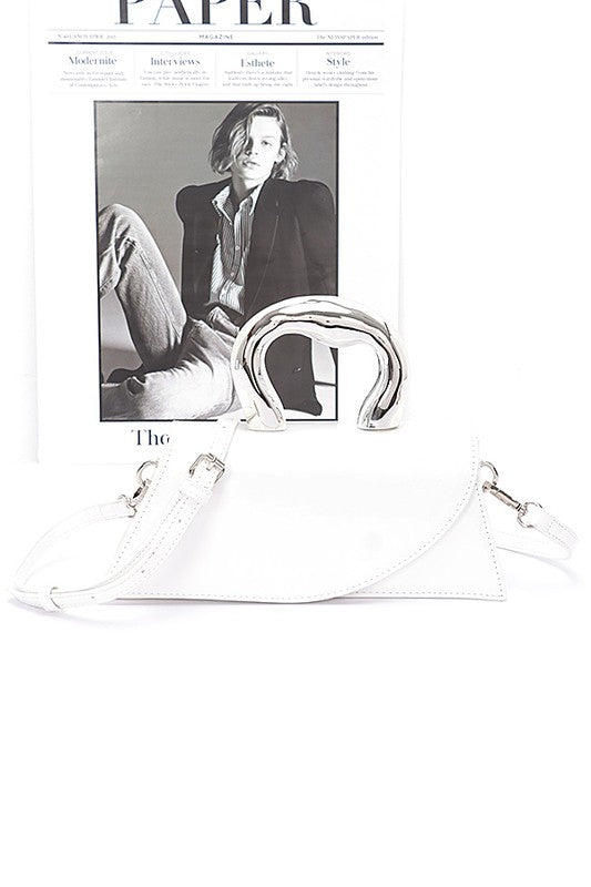 Silver Handle Patent Leather Swing Bag