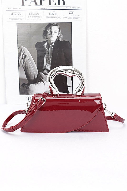 Silver Handle Patent Leather Swing Bag