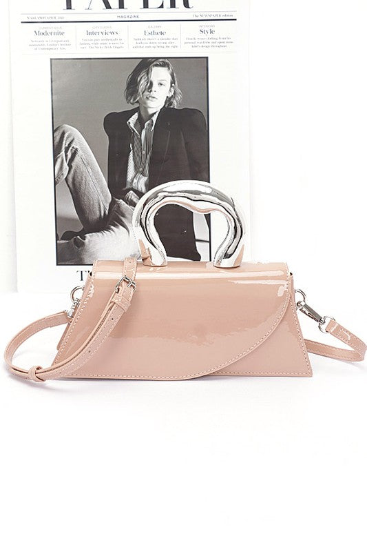 Silver Handle Patent Leather Swing Bag