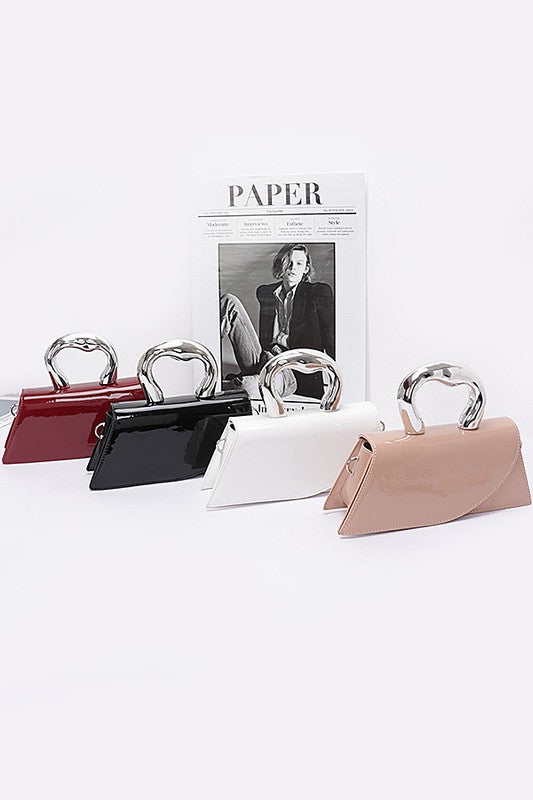 Silver Handle Patent Leather Swing Bag