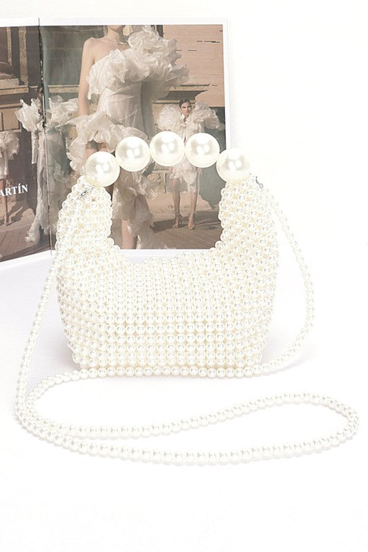 Weaved Pearl Top Handle Mini Clutch