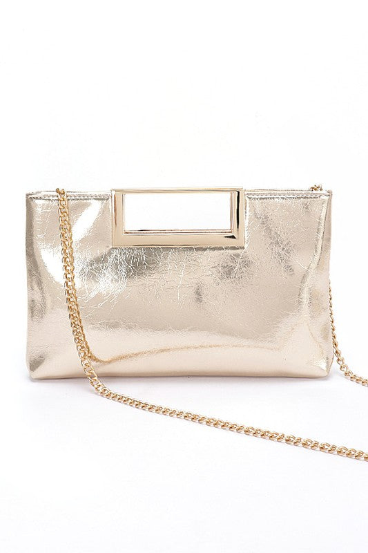 Top Handle Metallic Square Clutch