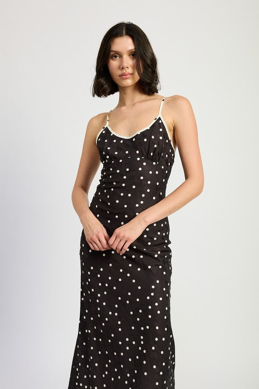 SPAGHETTI STRAP POLKADOT MIDI DRESS