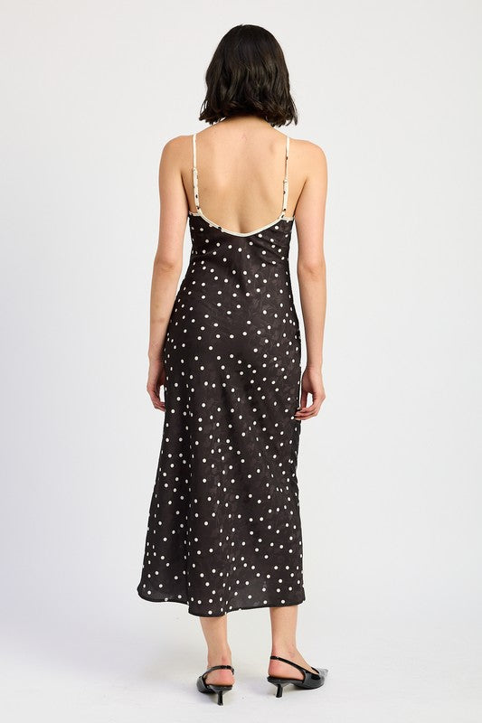 SPAGHETTI STRAP POLKADOT MIDI DRESS