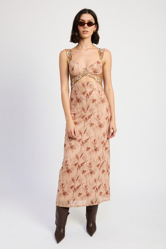 LACE CONTRAST MAXI DRESS