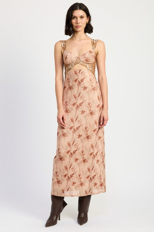 LACE CONTRAST MAXI DRESS