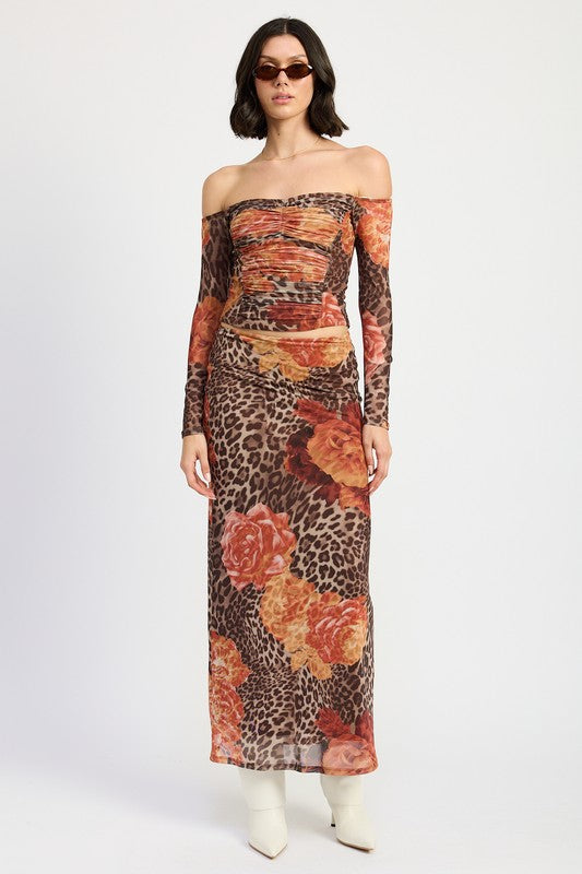 PRINTED MESH MAXI SKIRT