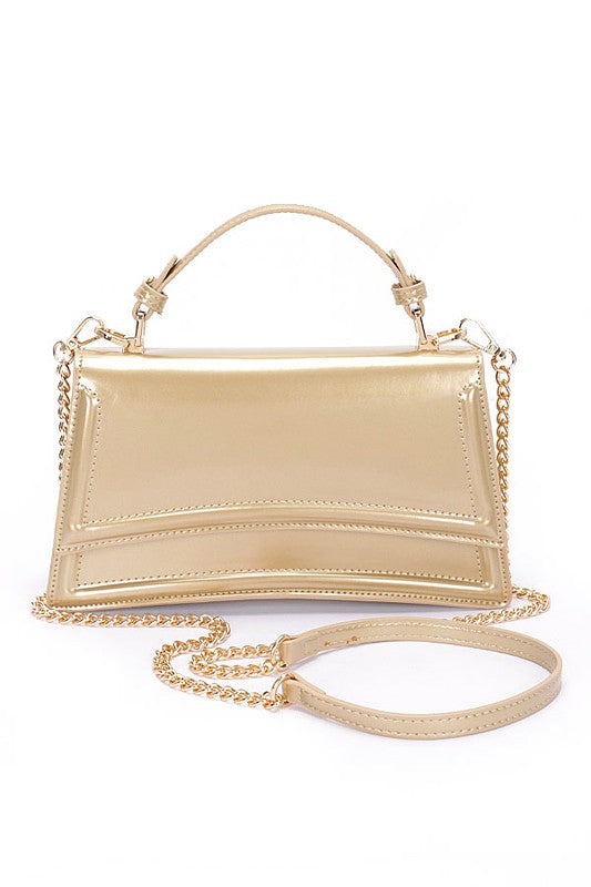 Patent Faux Leather Top Handle Crossbody Bag