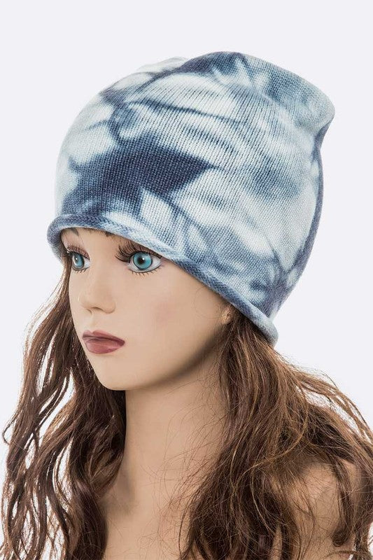 Cotton Tie Dyed Soft Knit Roll Edge Beanie