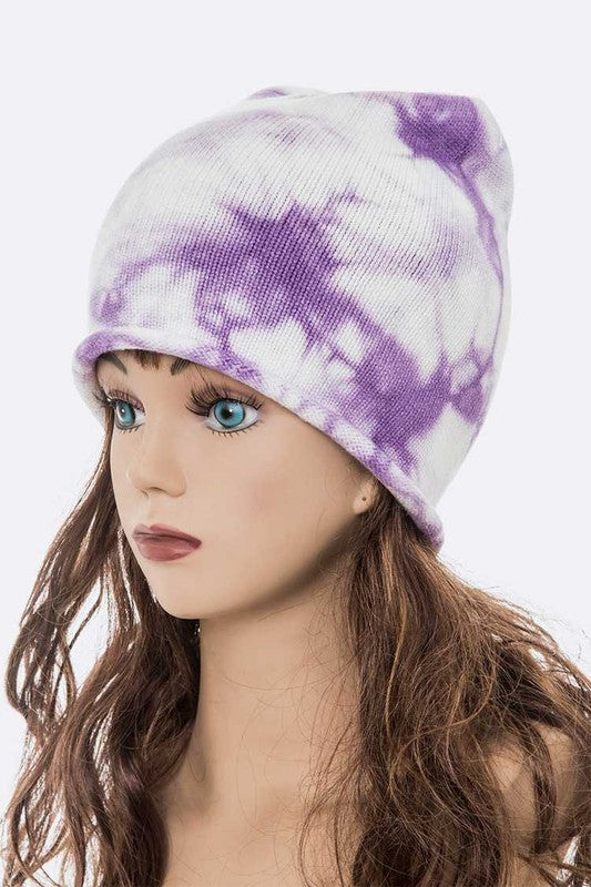 Cotton Tie Dyed Soft Knit Roll Edge Beanie