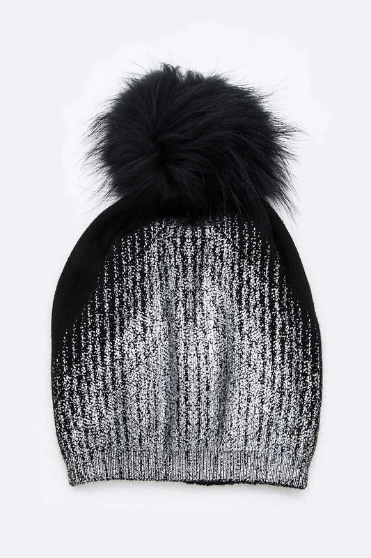 Metallic Cashmere Fur Pom Beanie