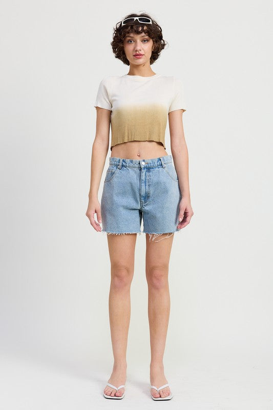 OMBRE CREW NECK CROPPED TOP