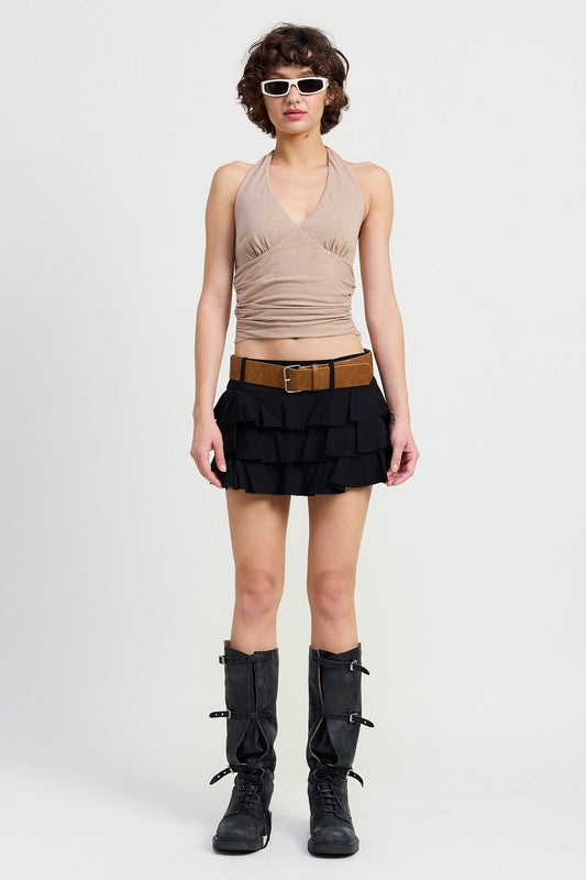 MINI BELTED TIERED SKORT