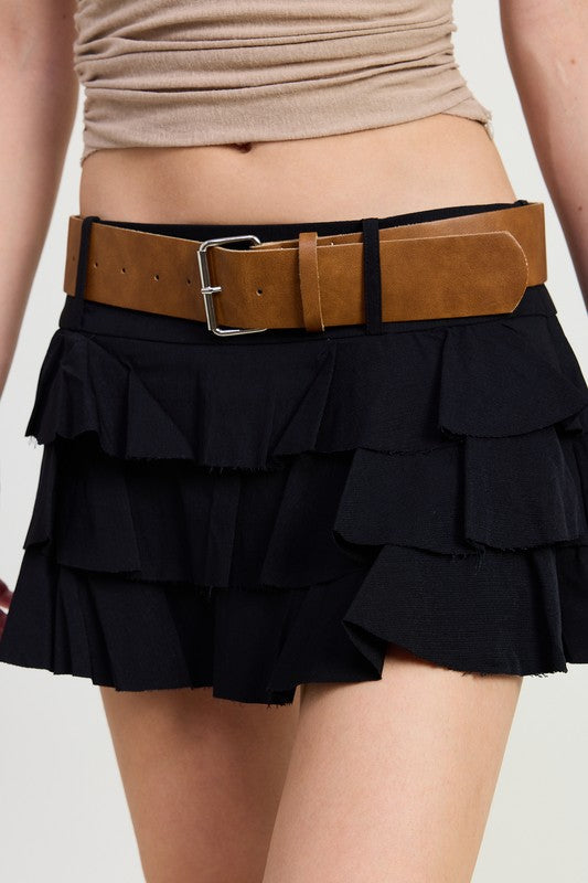 MINI BELTED TIERED SKORT