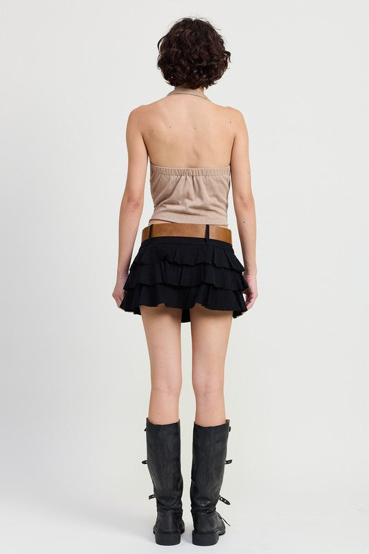 MINI BELTED TIERED SKORT