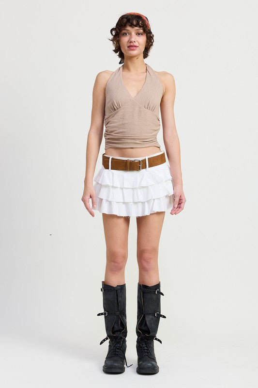 MINI BELTED TIERED SKORT