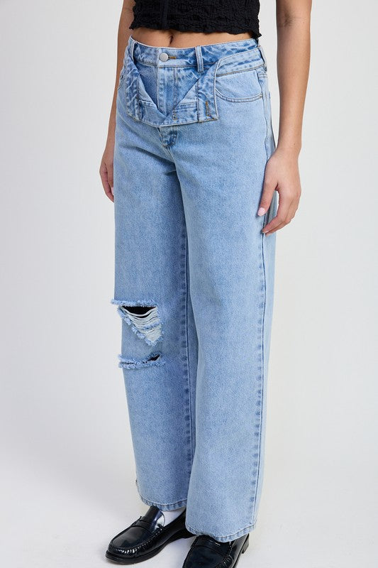 LAYERED STRAIGHT LEG DENIM PANT