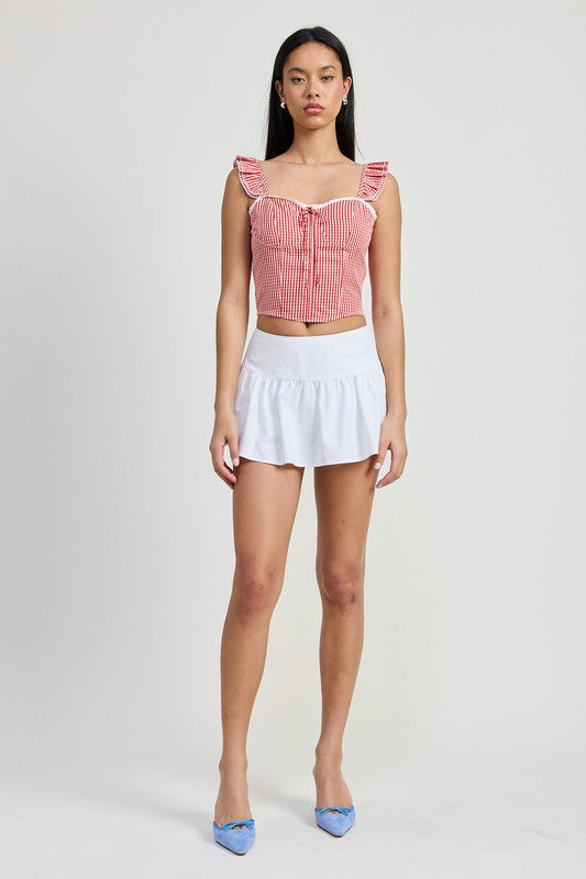 GINGHAM RUFFLE SLEEVE CORSET TOP