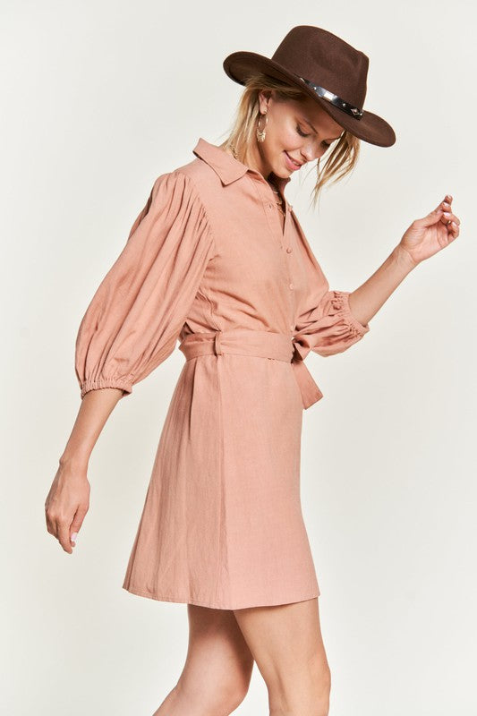 SOLID BUTTON DOWN DRESS  PLUS