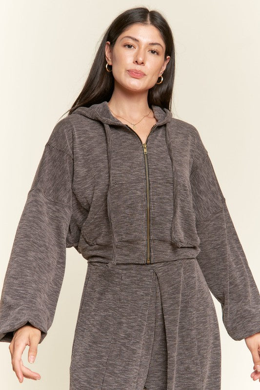Zip-up drop shoulder hooded jacket