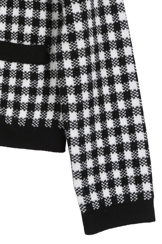 Black check knitted jacket