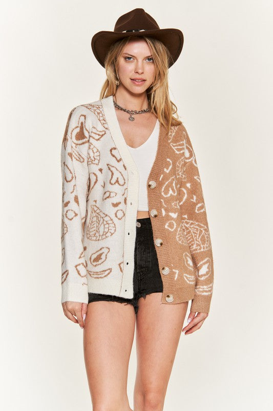 Heart paisley Color block cardigan PLUS