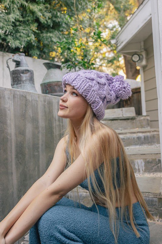 Oversized Chunky Knit Pom Beanie