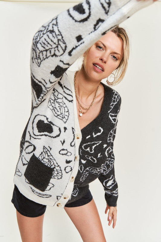 Heart paisley Color block cardigan PLUS