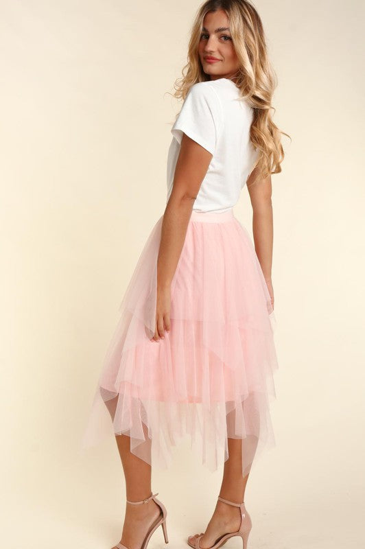 PLUS ASYMMETRIC TIERED TULLE MIDISKIRT WITH LINING