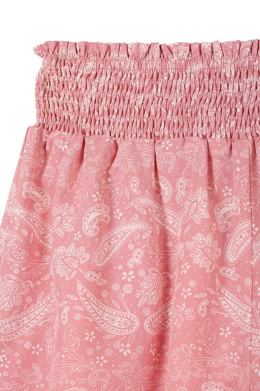 Paisley shirred waist casual shorts