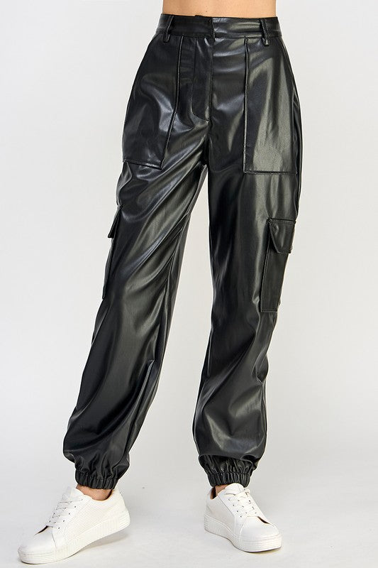 RELAXED VEGAN LEATHER CARGO PANTS