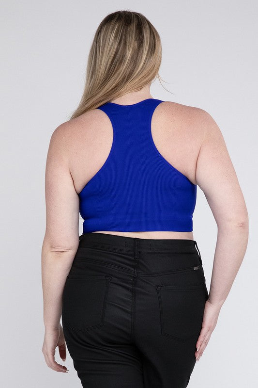 Plus Ribbed Cropped Racerback Tank Top