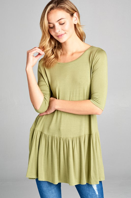 SOLID BABY DOLL TUNIC TOP