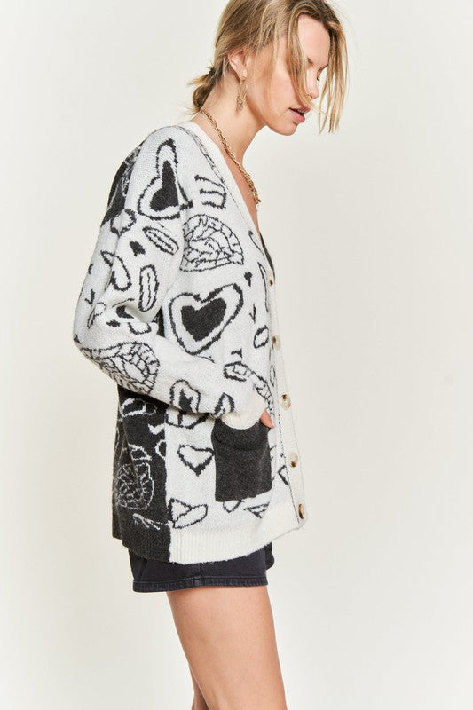 Heart paisley Color block cardigan PLUS