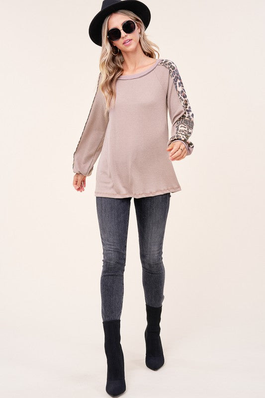 ANIMAL PRINT MIXED BASEBALL TOP