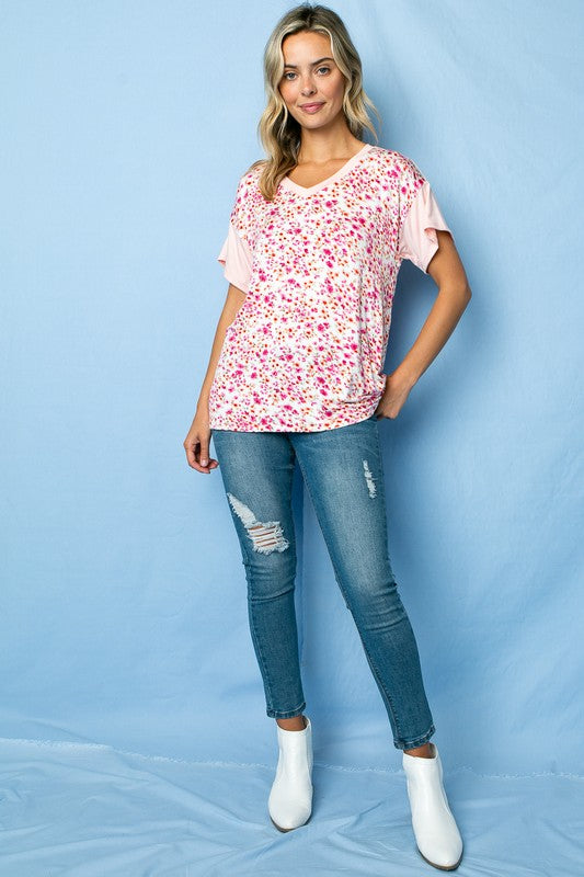 DIZZY FLORAL SOLID MIX BOXY TOP