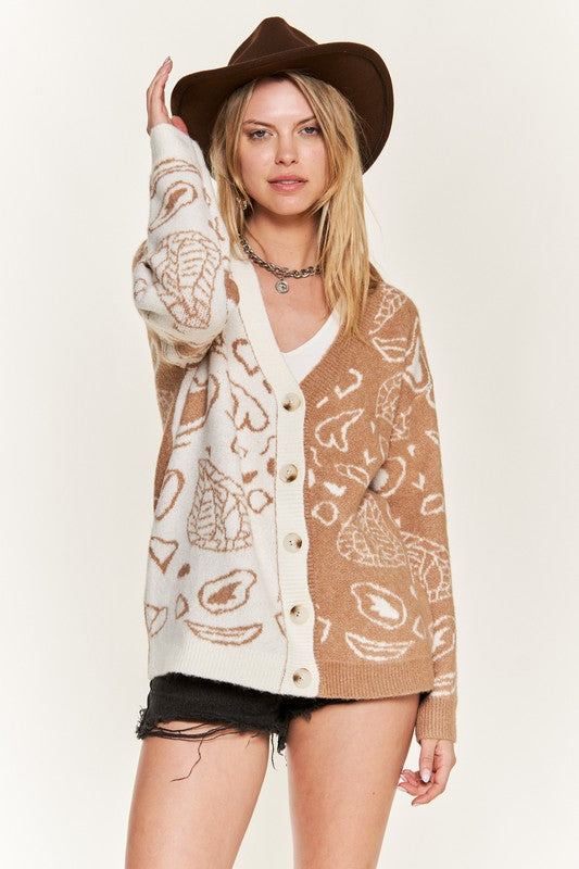 Heart paisley Color block cardigan PLUS