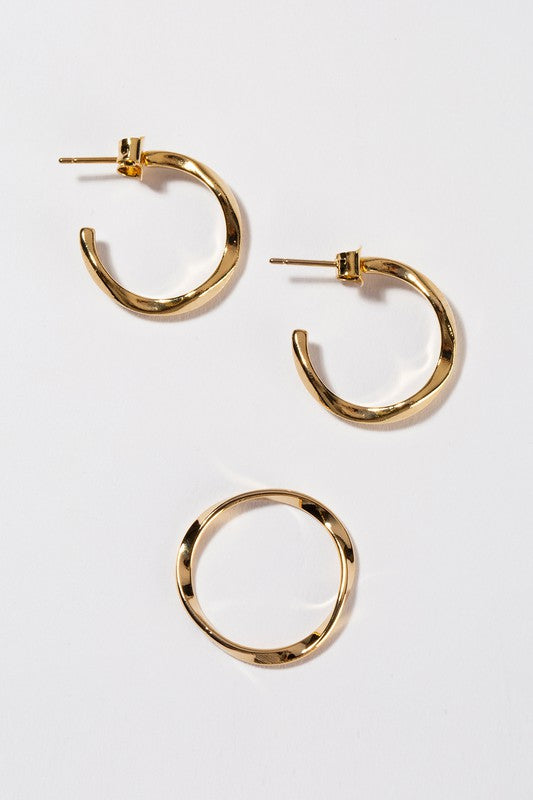 Ripple ring and earring set - gold