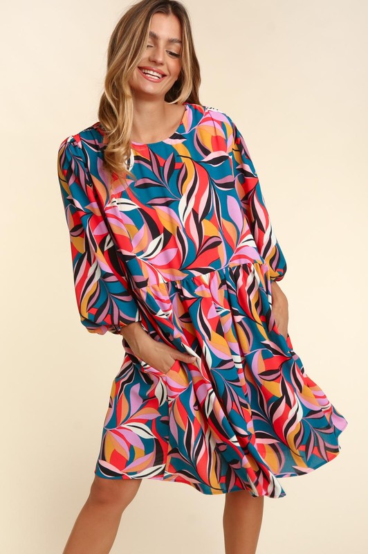 PLUS BABYDOLL MULTI COLOR DRESS WITH SIDE POCKETS