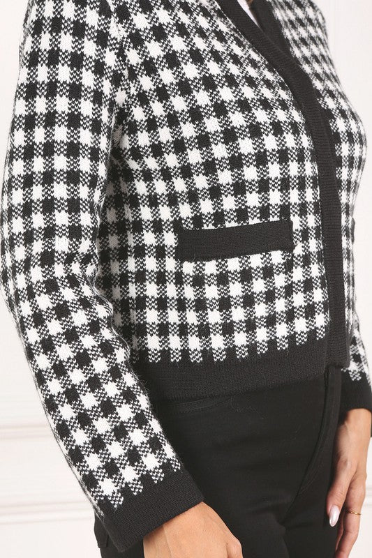 Black check knitted jacket