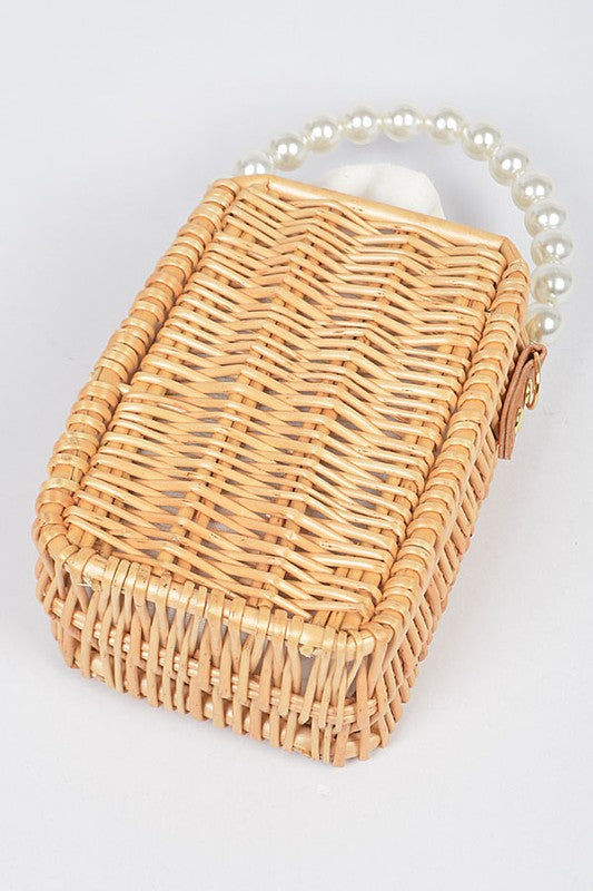 Bamboo Weaved Pearl Handle Swing Clutch Bag