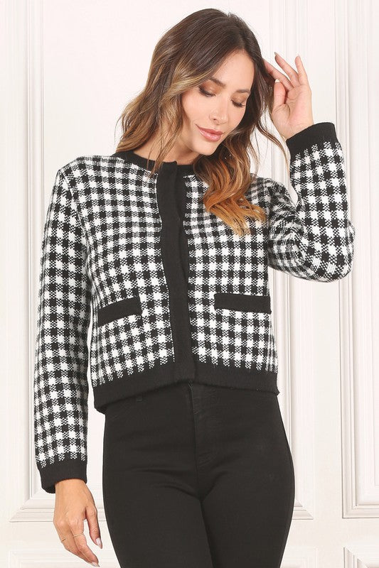 Black check knitted jacket