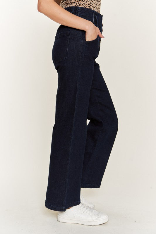 HIGH WAISTED BUTTON WIDE LEG JEANS