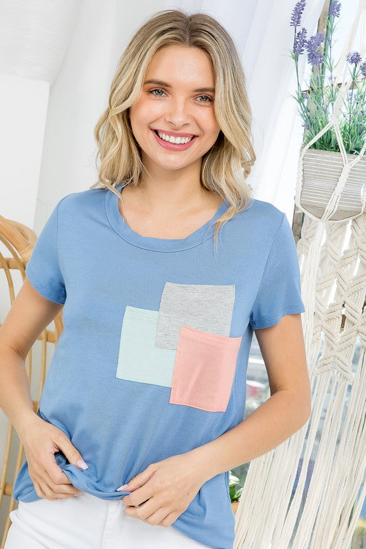 COLOR BLOCK THREE POCKETS TOP